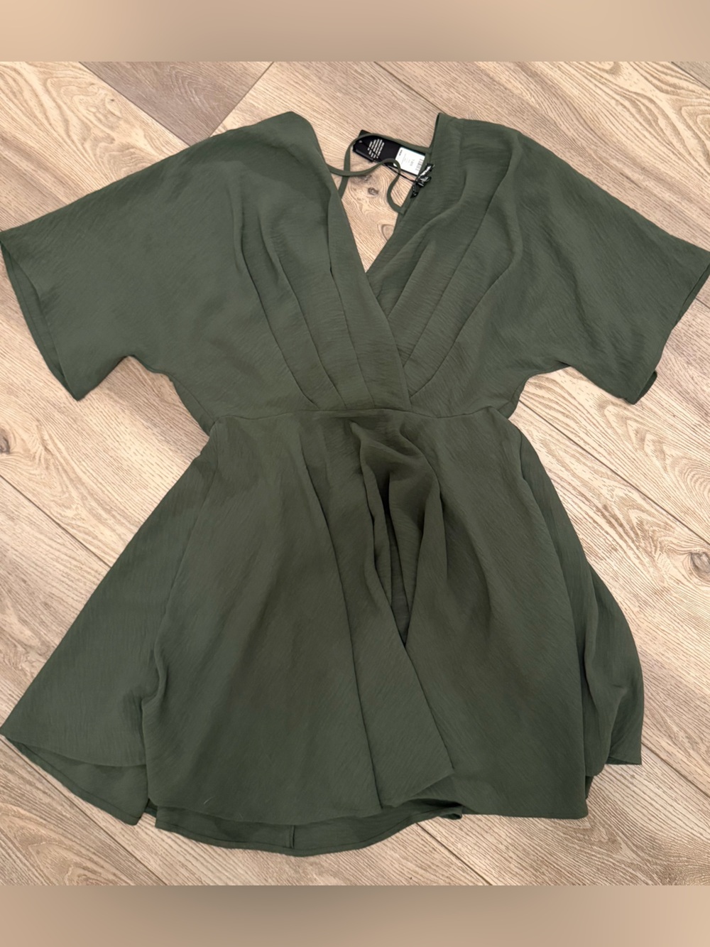 Fashion Nova Olive Green V-Neck Fit-and-Flare Dress